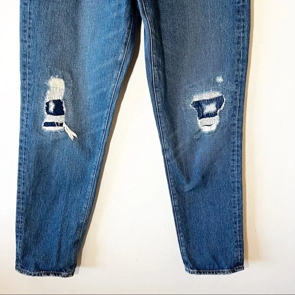 J Crew Slouchy Boyfriend Jeans 26 Tall Medium Wash Distressed Patches Embroidery - Picture 7 of 12